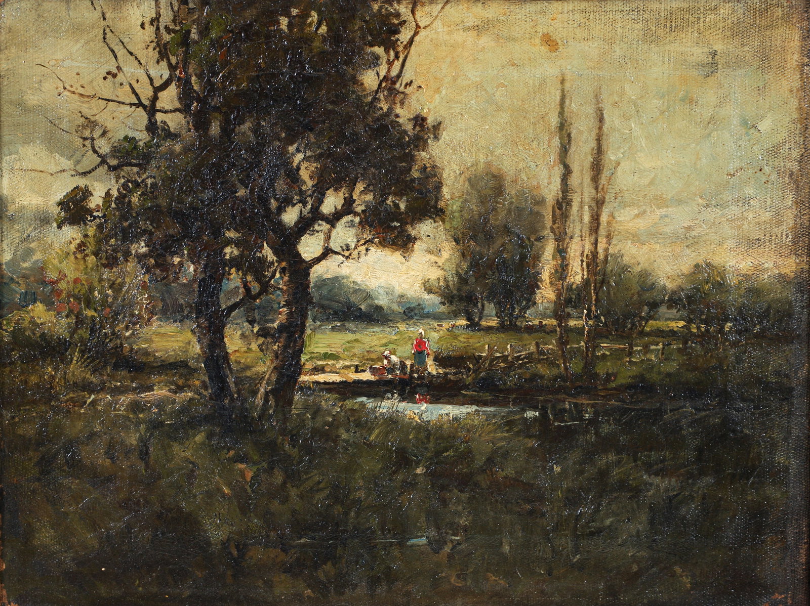 Barbizon School oil painting Laundresses (1 of 3)