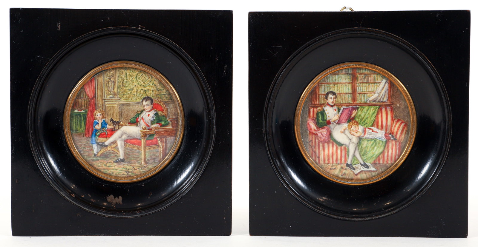 2 G. Duvivier oval miniatures, Napoleonic domestic scene (1 of 5)