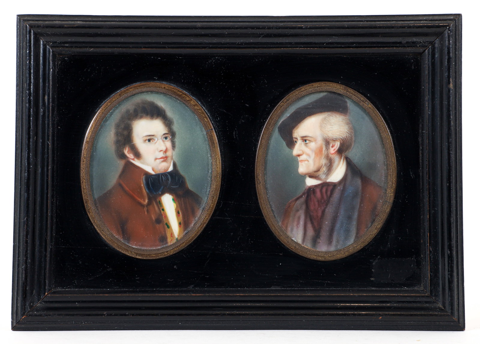 Wagner and Schubert oval painted miniatures in single frame (1 of 4)
