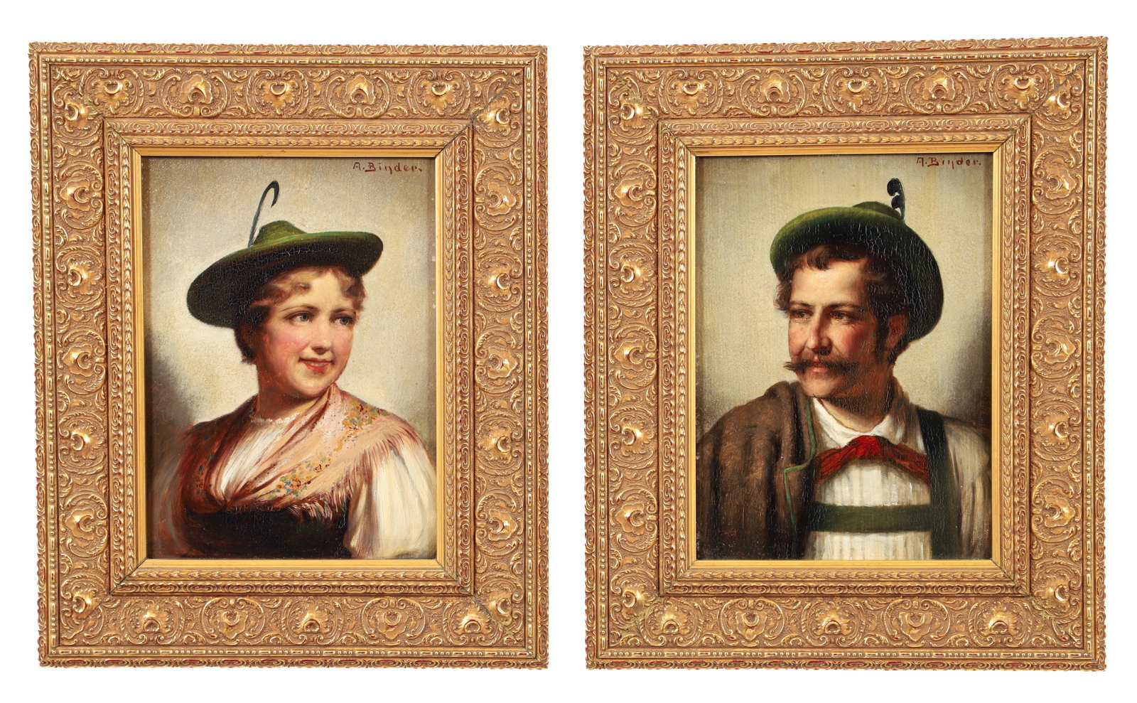 Pair of Alois Binder portraits of Tyrolean Man and Woman (1 of 5)