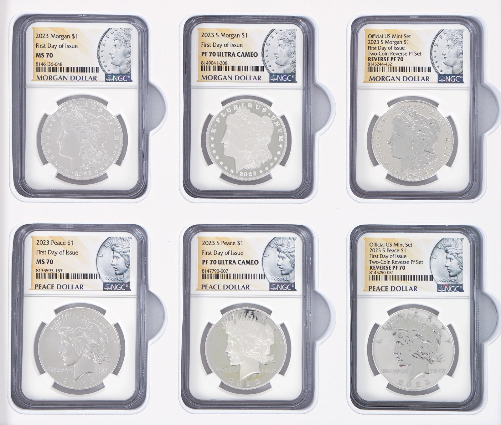 6 Graded and Cased Uncirculated Silver Coins Morgan and Peace Dollar (1 of 4)