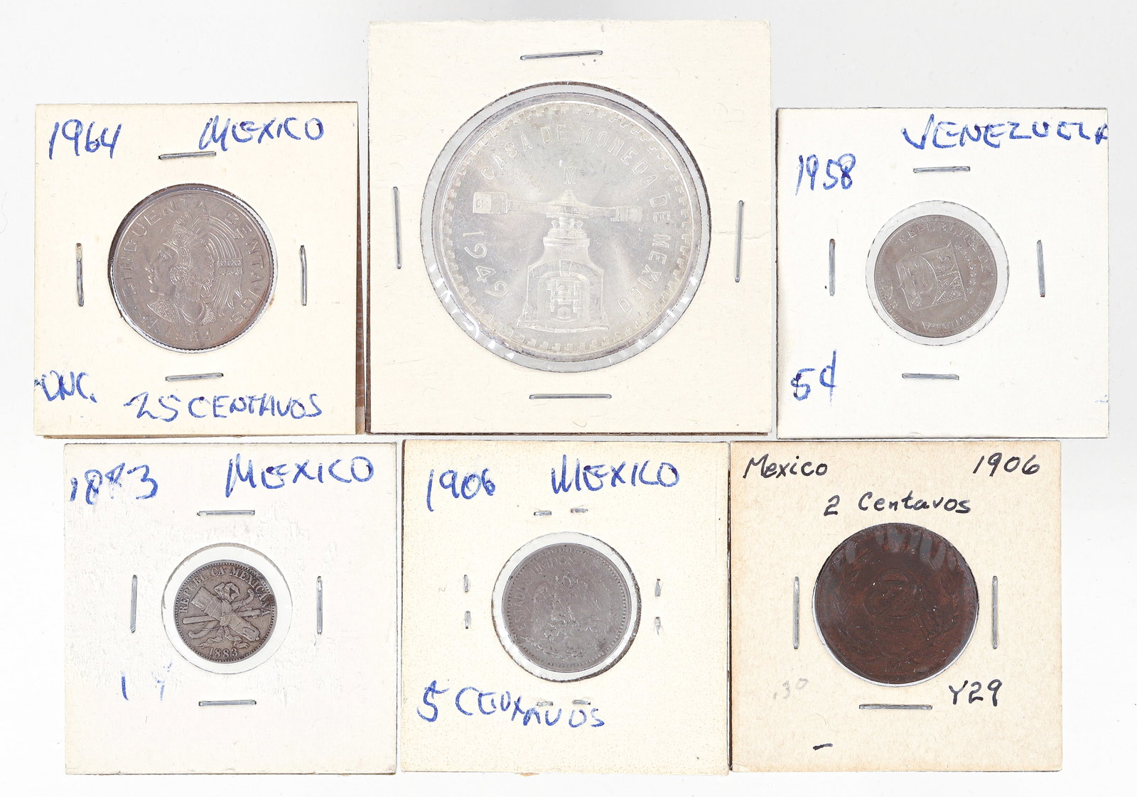 6 Mexican coins including an Onza and other smaller denomination silver coins (1 of 4)