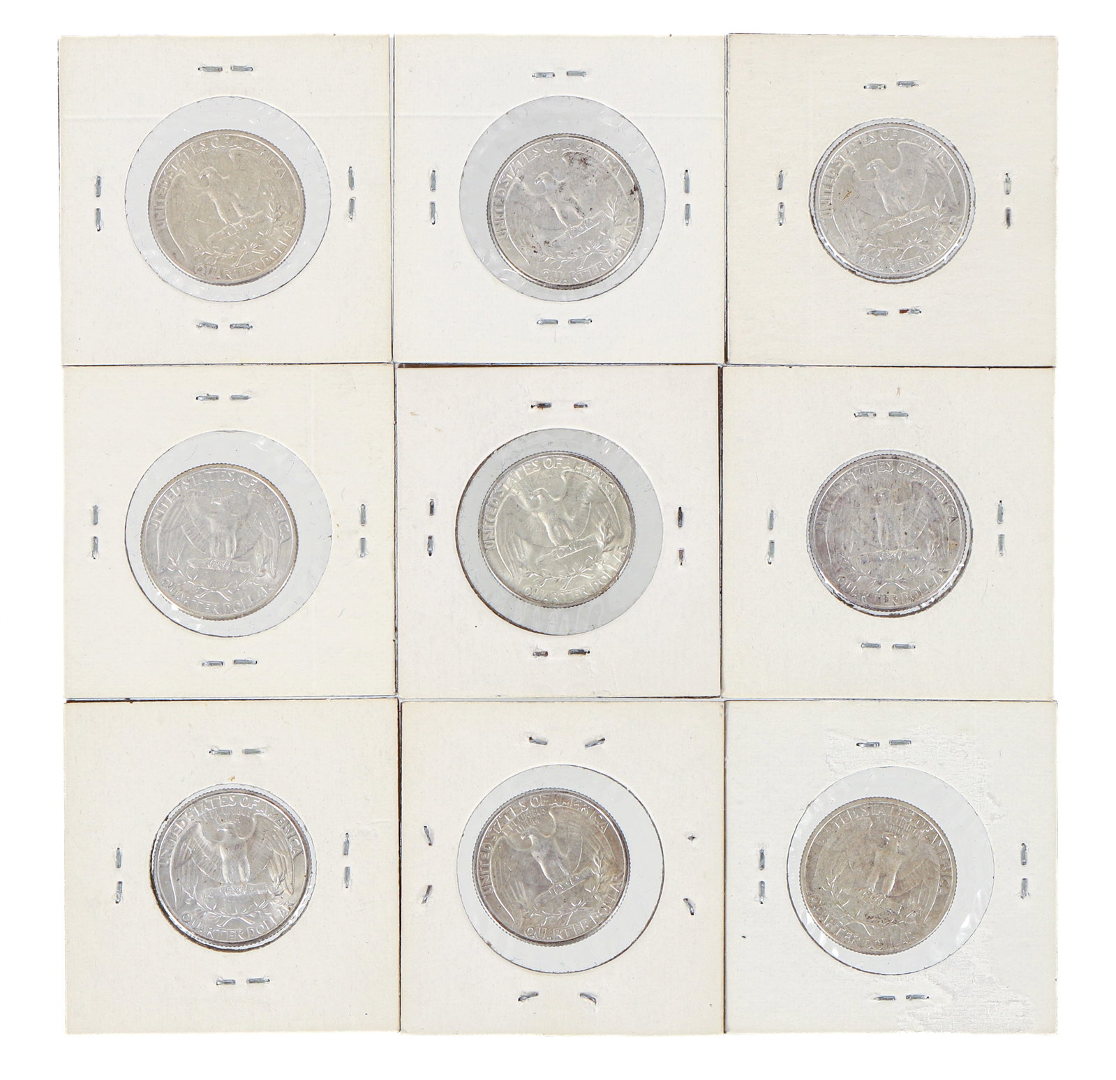 9 silver quarters, mostly 1930s - 2