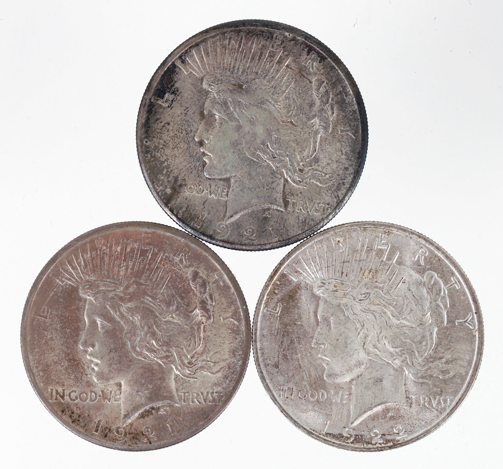 Three 1922 Silver Peace Dollars (1 of 2)