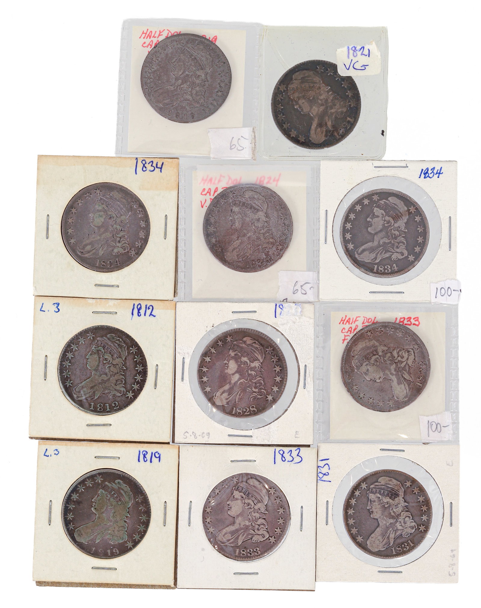 11 silver Capped Bust US Half Dollars (1 of 4)