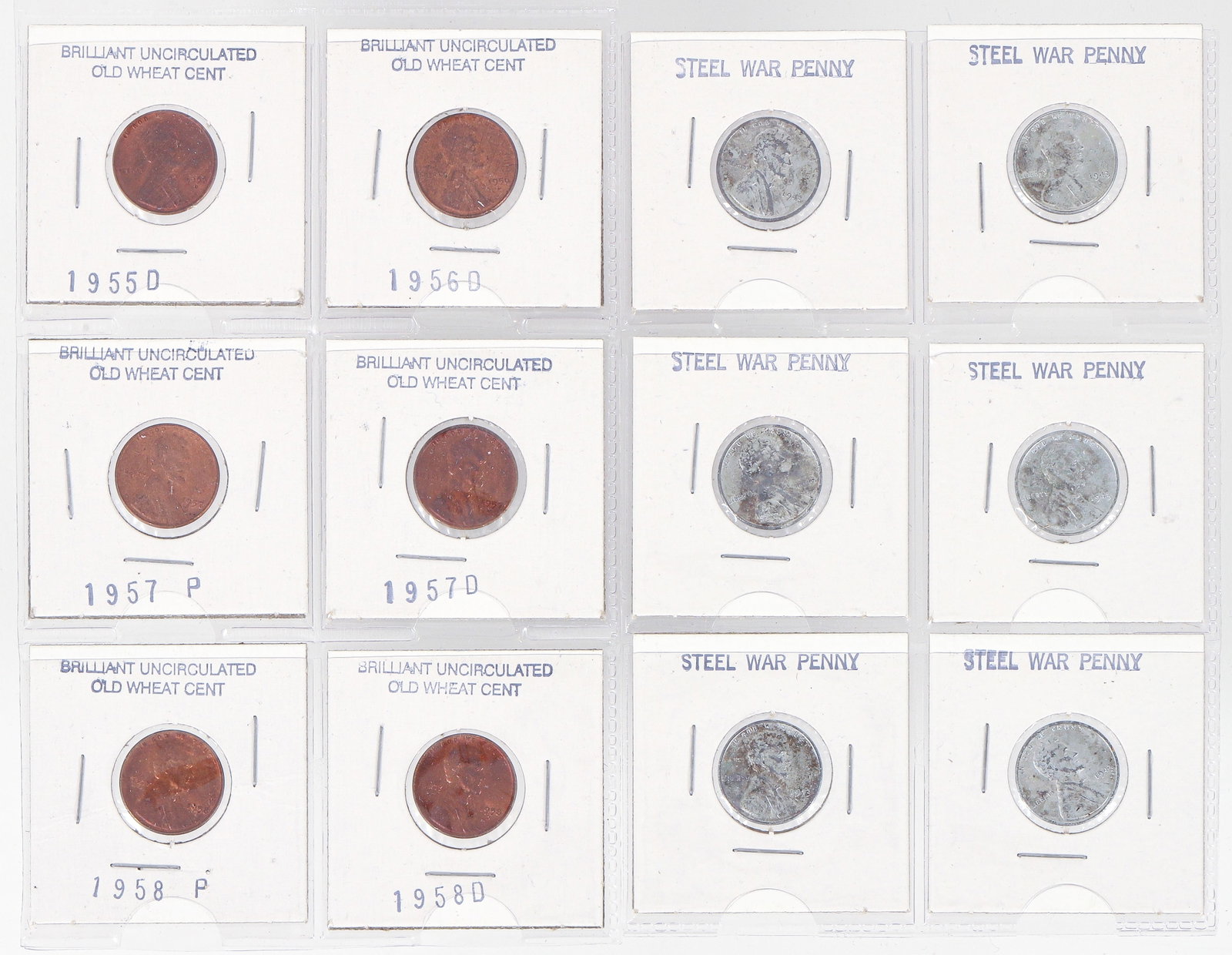 6 Uncirculated Old Wheat Cents and 6 Steel War Pennies (1 of 6)