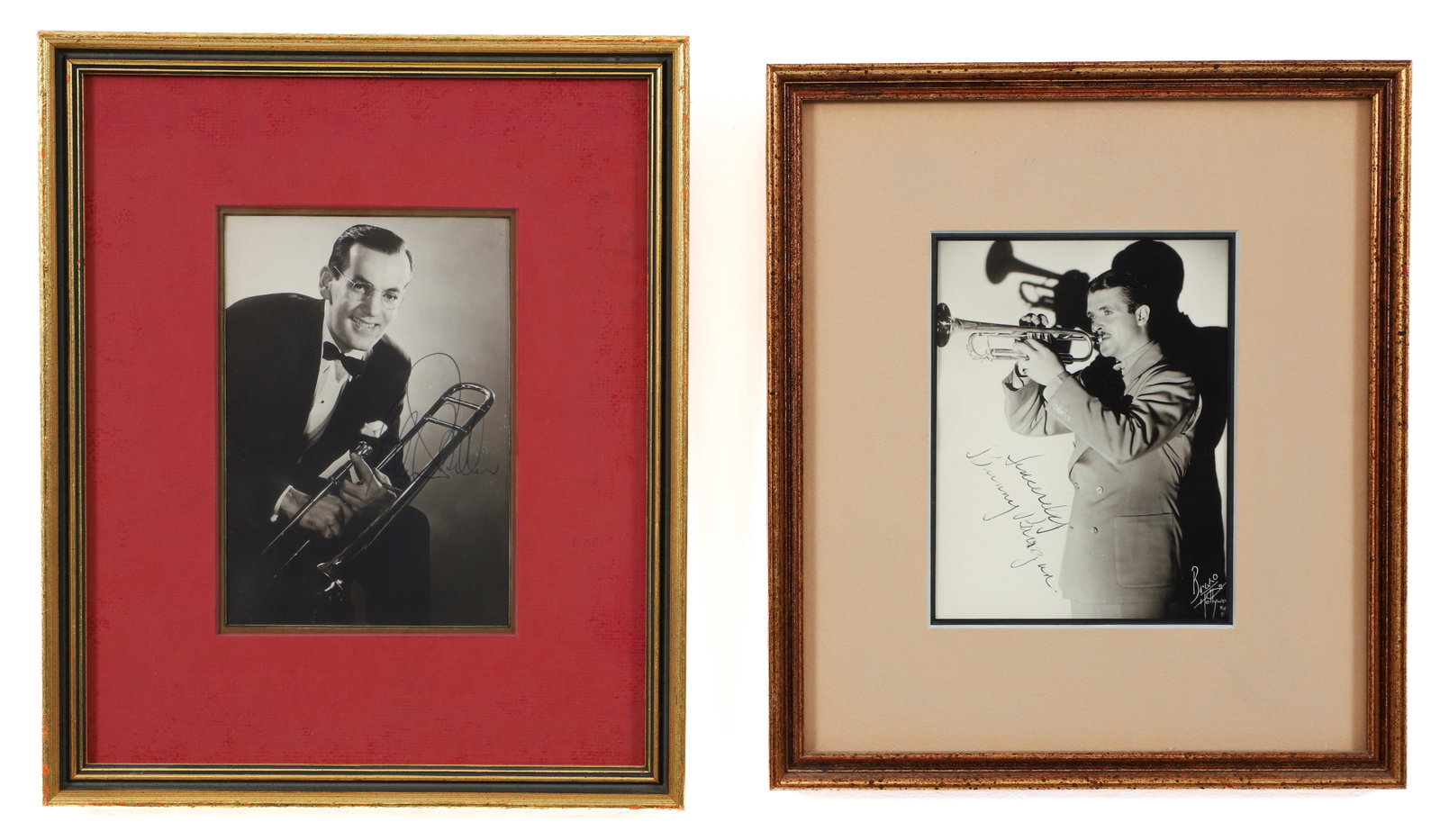 Glenn Miller and Bunny Berigan Autograph Photos: Glenn Miller and Bunny Berigan Autograph Photos, both signed in ink, frame sizes 12 x 10 inches.