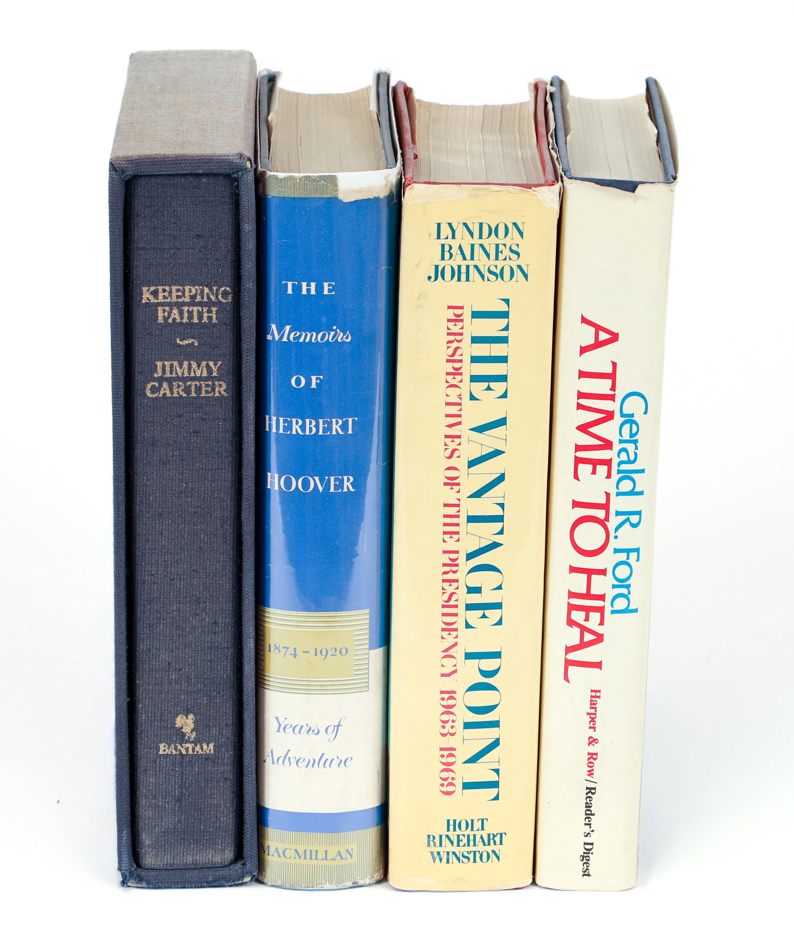 Group of 4 Books Signed by American Presidents LBJ, Hoover, Carter and Ford: Group of 4 Books, each one signed by an American President: The Memoirs of Herbert Hoover, signed and inscribed on fly leaf, 1951, hardcover in dust jacket; Lyndon Baines Johnson, The Vantage Point, s