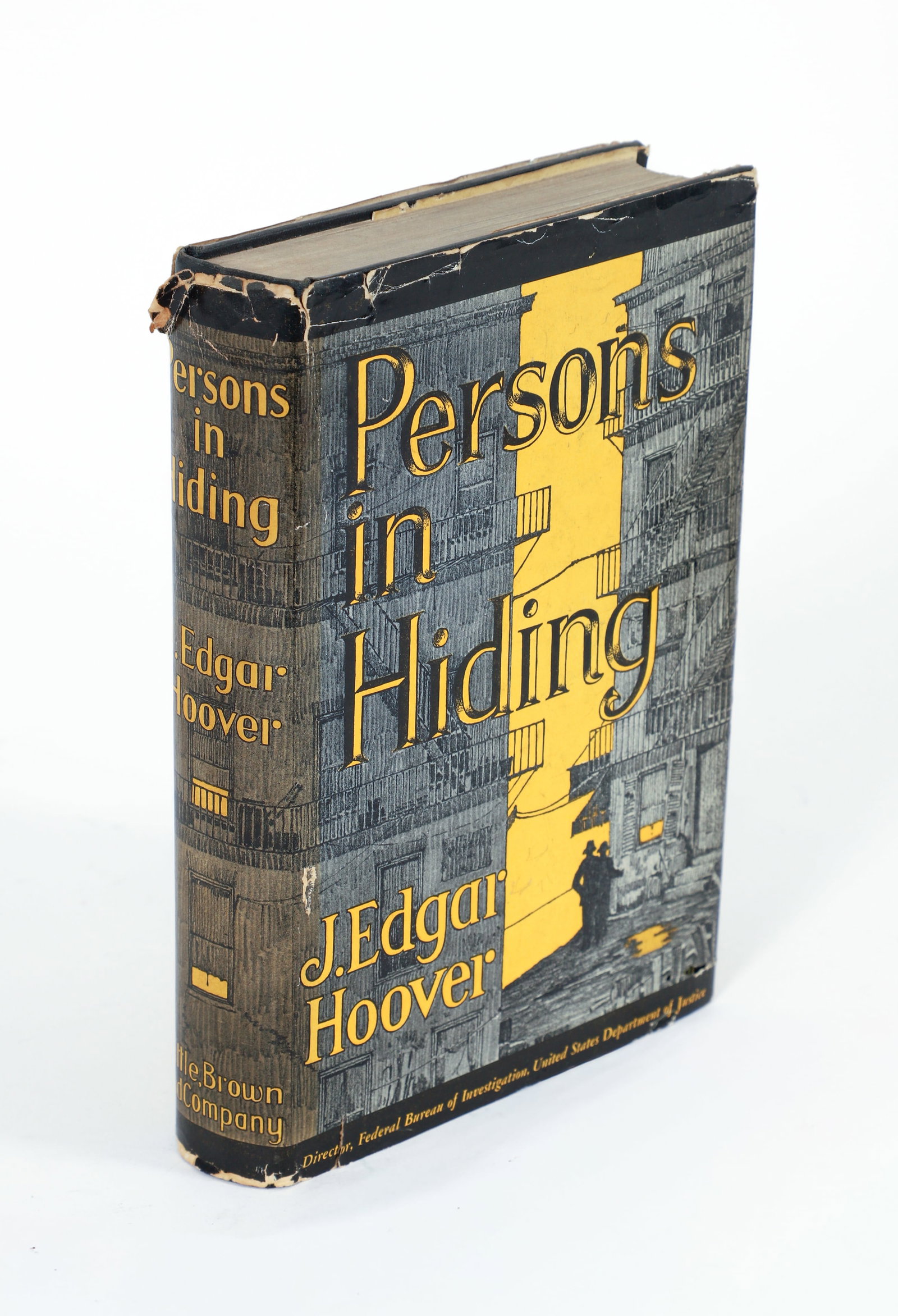 J. Edgar Hoover Signed Persons in Hiding with rare dust jacket: J. Edgar Hoover, Persons in Hiding, signed and inscribed by the author on the fly leaf, 1938, fifth printing, hardcover in the rare dust jacket designed by Alanson H. Sturgis, Little, Brown and Co.