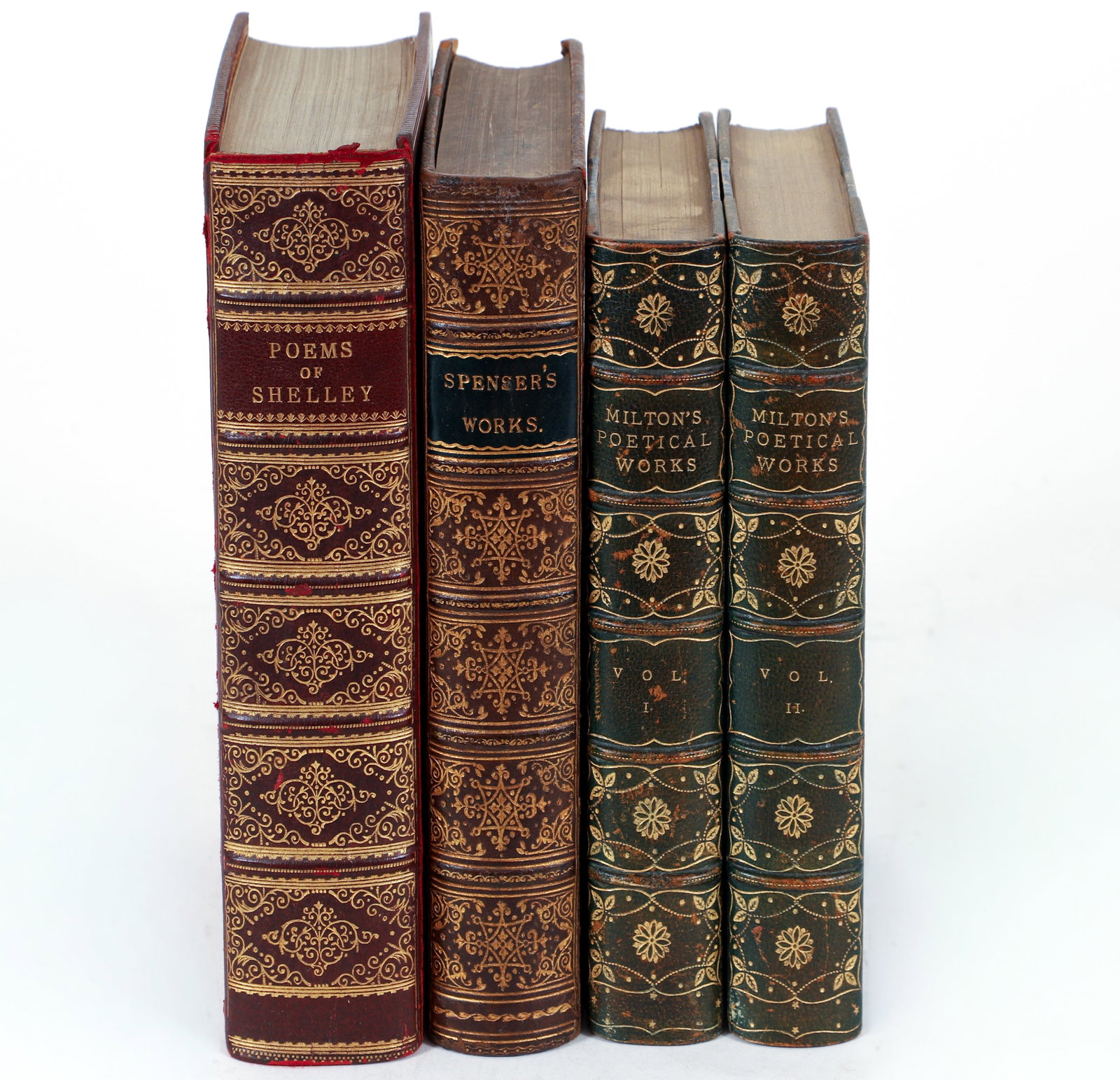 4 Leather Fine Bindings Milton Shelley and Spenser (1 of 2)