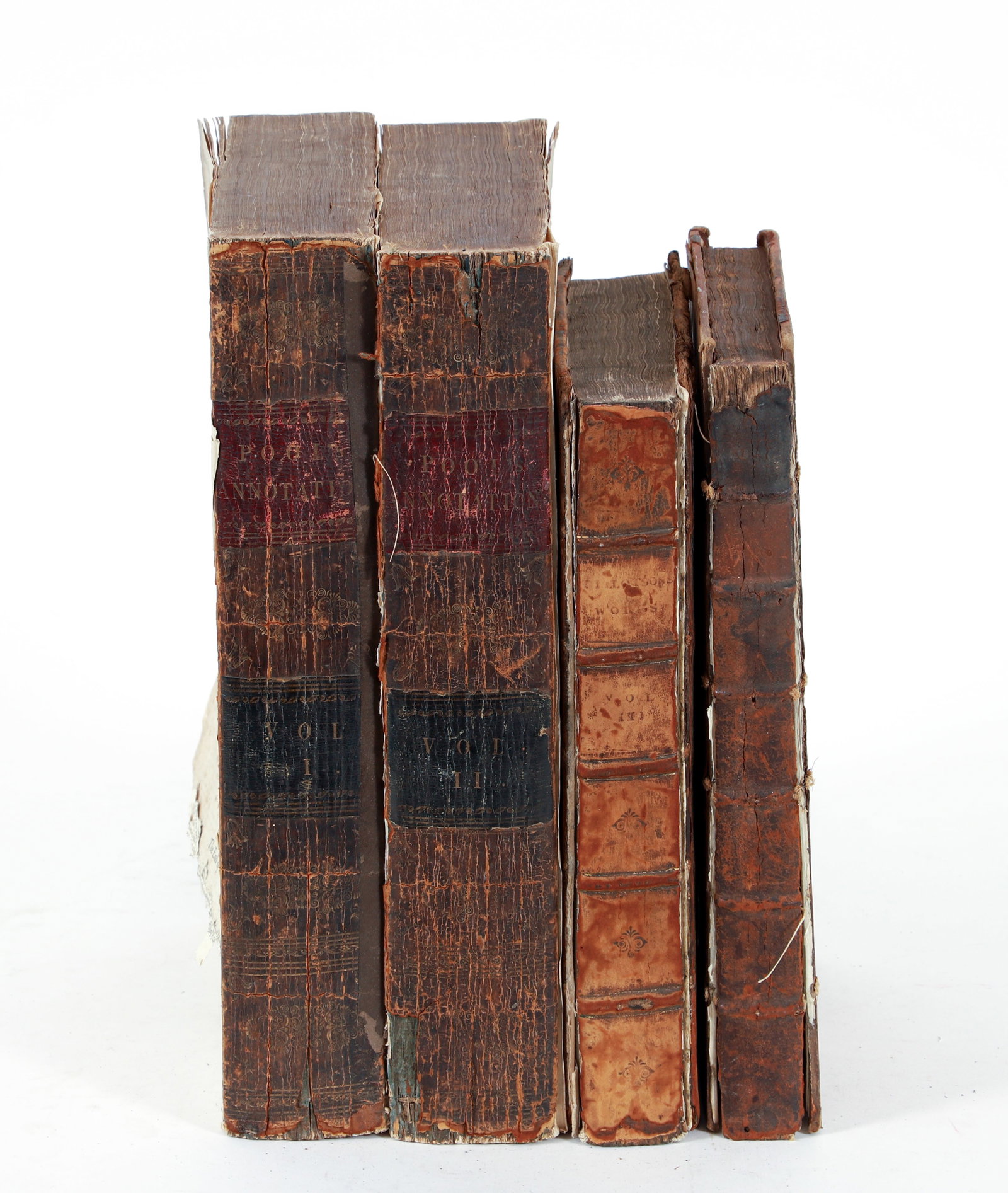 Lot of 4 British 17th century books, John Tillotson, Isaac Barrow, Matthew Poole: Lot of 4 British 17th century religious books, all published in London. Includes: The Works of ? Dr. John Tillotson, 1696, Aylmer, frontis portrait, 779 pages plus index, full paneled leather, both bo
