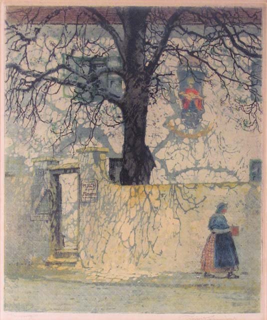 Luigi Kasimir color etching: Artist: Kasimir, Luigi (Austrian, 1881-1962) Title: Untitled Medium: color etching Dimensions: 11.75 x 9.75 inches Signature: signed and titled in pencil