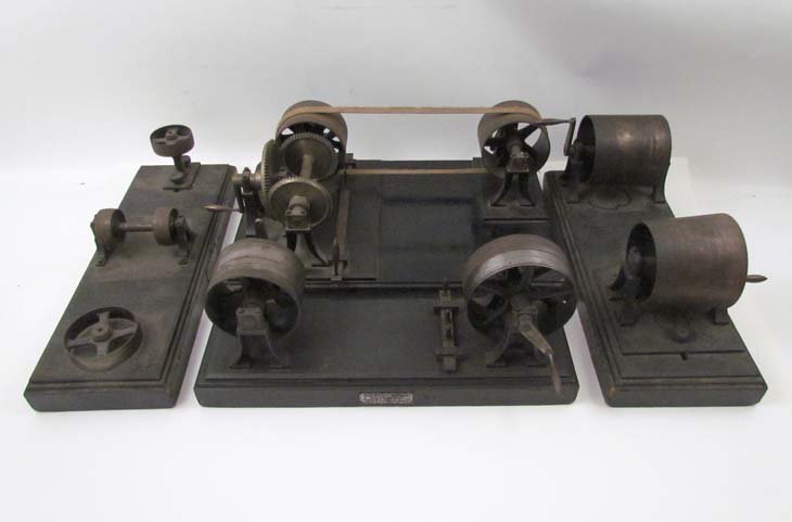 4 Reuleaux Kinematic Models manufactured by Gustav Voig: Artist: Manufactured by Gustav Voigt Mechanische Werkstatt, Title: Models 36, 37, 38 & 39 (models with rollers) Date: circa 1900 Medium: cast iron, wood, brass mechanical model Dimensions: 7 x 17.7