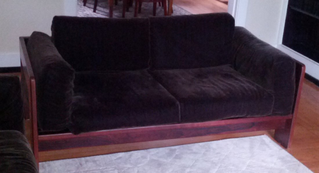 Afra and Tobia Scarpa 'Bastiano" loveseat by Knoll: Artist: Scarpa, Afra and Tobia for Knoll Title: Bastiano Loveseat Date: 1974 Medium: rosewood frame Dimensions: 24 x 59.5 x 32 inches Signature: Knoll label