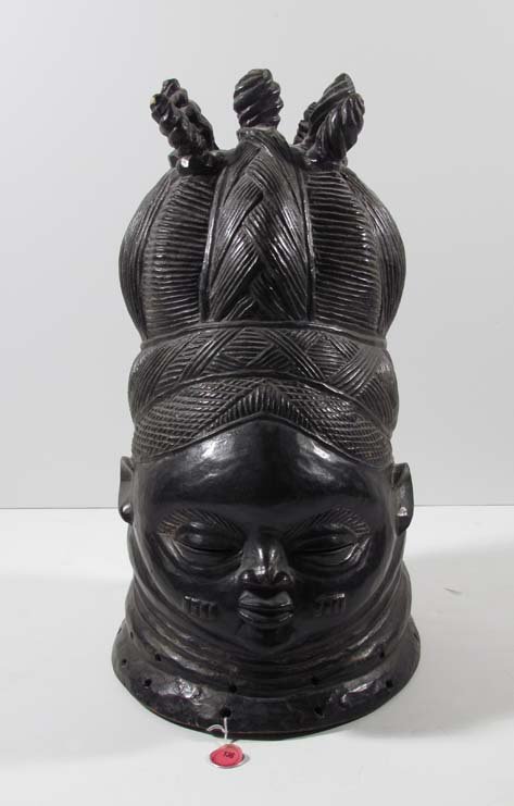 Mende Bundu Carved Ebonized Wood Helmet Mask: Artist: Mende Peoples, SIERRA LEONE Title: SOWIE MENDE Bundu HELMET MASK Date: prior to 1980 , possibly mid 20th century or before Medium: carved wood and ebonized mask Dimensions: 18 x 9 x 11 inches