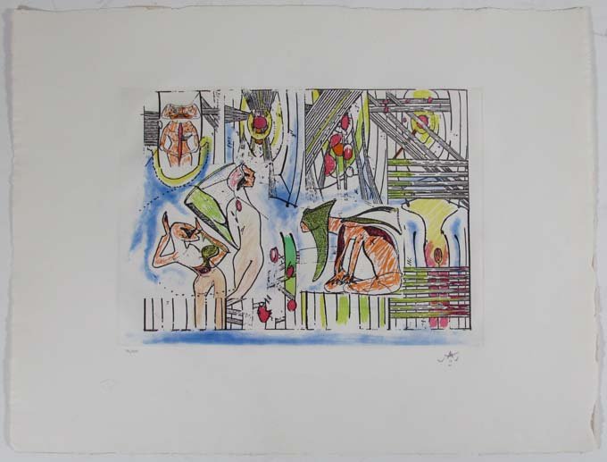 Roberto Matta Flame Fatale etching and aquatint: Artist: MATTA, ROBERTO (Chilean, 1911-2002) Title: Flame Fatale Medium: etching and aquatint Dimensions: 11.25 x 16.5 inches (plate) Edition: 70/100 Signature: Pencil signed and numbered lower