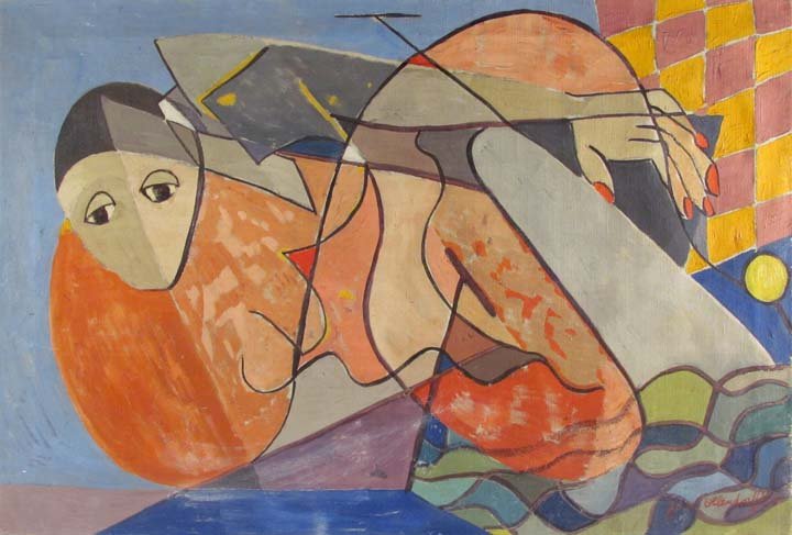 Jane Ollendorff 1955 Abstract painting: Artist: Ollendorf, Jane (American, mid 20th Century) Title: Untitled Abstract Date: 1955 Medium: oil on canvas Dimensions: 20 x 30 inches Signature: Signed and dated lower right