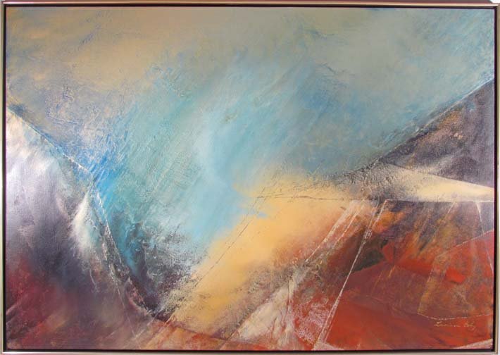 Larissa Osby oil on canvas "Rocky Coast": Artist: Osby, Larissa Geiss (Russian/America, born 1928) Title: Rocky Coast Date: n.d. Medium: oil on canvas Dimensions: 41 x 60 inches Signature: signed Larissa Osby lower right Provena