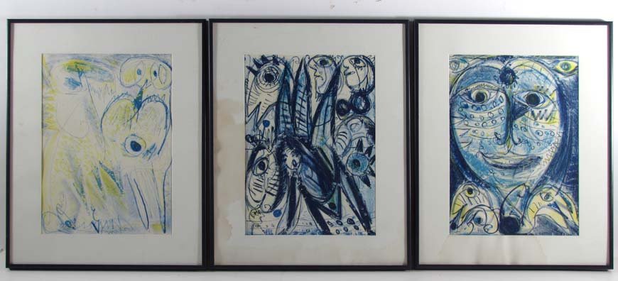 3 Carl-Henning Pedersen framed lithographs: Artist: Pedersen, Carl-Henning (Danish 1913-2007) Title: Figural compositions Date: 1970's Medium: lithograph printed in colors Dimensions: 12.25 x 8.75 inches Provenance: The Collection of a