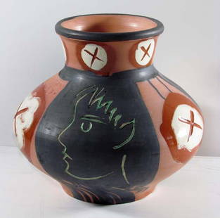 Picasso "Visage de Profil" large Madoura vase: Artist: Picasso, Pablo (Spanish, 1881-1973) Title: Visage de Profil Date: 1953 Medium: Terre de faïence vase Dimensions: 9.8 x 11.4 x 11.4 inches Edition: 88/150 Description: 209, Ramié Signature: