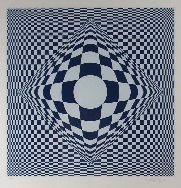 Victor Vasarely Vertigo Serigraph: Artist: Vasarely, Victor (French/Hungarian, 1906-1997) Title: Vertigo Medium: serigraph printed in colors Dimensions: 27 x 22.75 inches Edition: 166/325 Signature: Pencil signed and numbered lo