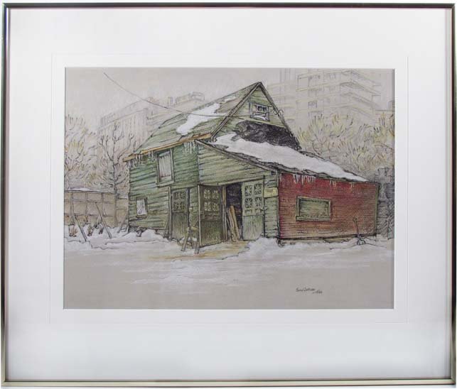 Joan Watson A.C.C.A. Pastel "Historic Stable, Toronto": Artist: Watson, Joan (Contemporary Canadian) Title: "Historic Stable, Balmoral & Yonge" (demolished) Date: 1986 Medium: color pastel Dimensions: 11.5 x 16.25 inches Signature: signed and dated,