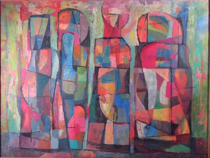 Attributed to Milton Weiss "Four Cubist Figures": Artist: Weiss, Attributed to Milton (Western PA, 1912-circa 1995) Title: Four Cubist Figures Date: c. 1960 Medium: oil on canvas Dimensions: 30 x 40 inches Provenance: Purchased at JCC art sa