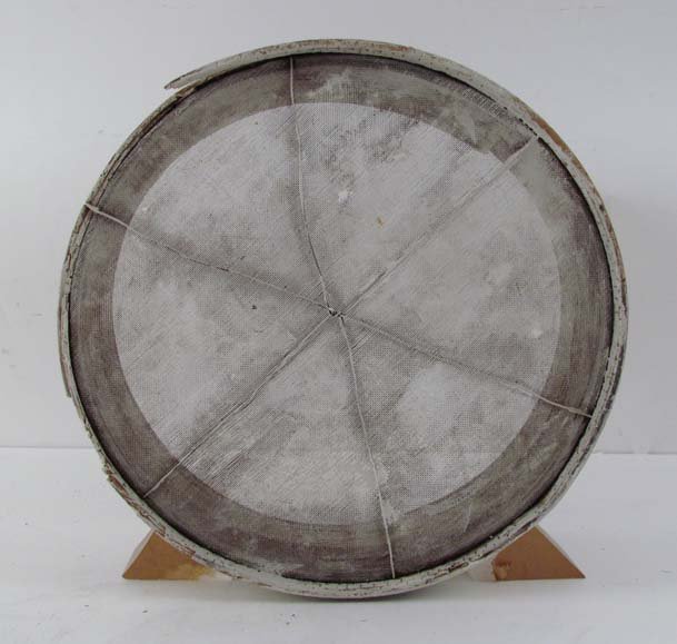 Herbert Zangs Found Object Sculpture: Artist: Zangs, Herbert (German, 1924 - 2003) Title: Schrim Medium: painted wood and metal Dimensions: 15.5 diameter x 6.25 inches Signature: incised Zangs interior