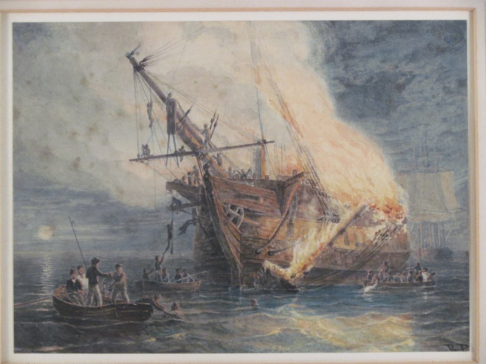 Richard Pickergill R.A. watercolor "Loss of the Kent": Artist: Pickergill, Richard (British, 19th cen) Title: Richard Pickergill R.A. watercolor "Loss of the Kent" Date: ca 1825 Medium: watercolor Dimensions: image size 6.75 x 9 1/8 Description: ex