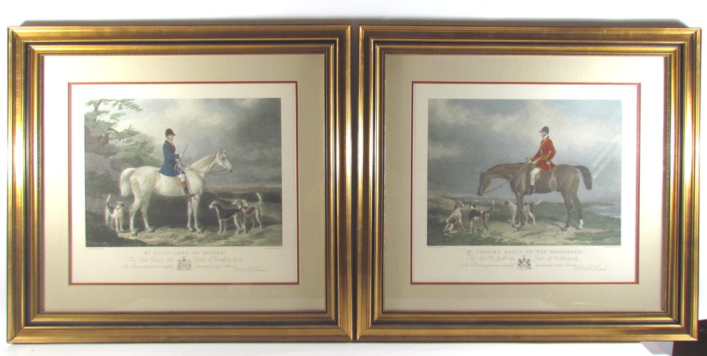 pr Fox Hunt Prints "Mr. Charles Davis on the: Title: pr Fox Hunt Prints "Mr. Charles Davis on the Traverser", & "Mr William Long Of Bertha" both engravings based on paintings by William V H Varraud Dimensions: each dimension is 25.5 x 28 Frame Ty