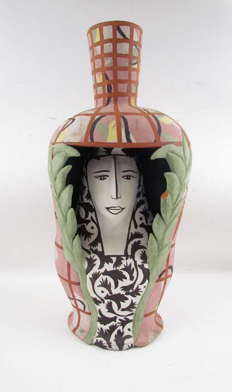 Andrea Gill glazed earthenware vase "Madonna in the: Artist: Gill, Andrea (American, born 1948) Title: Andrea Gill glazed earthenware vase "Madonna in the Trellis" Date: 1984 Medium: glazed earthenware Dimensions: 22 x 12 x 8 inches Signature: si