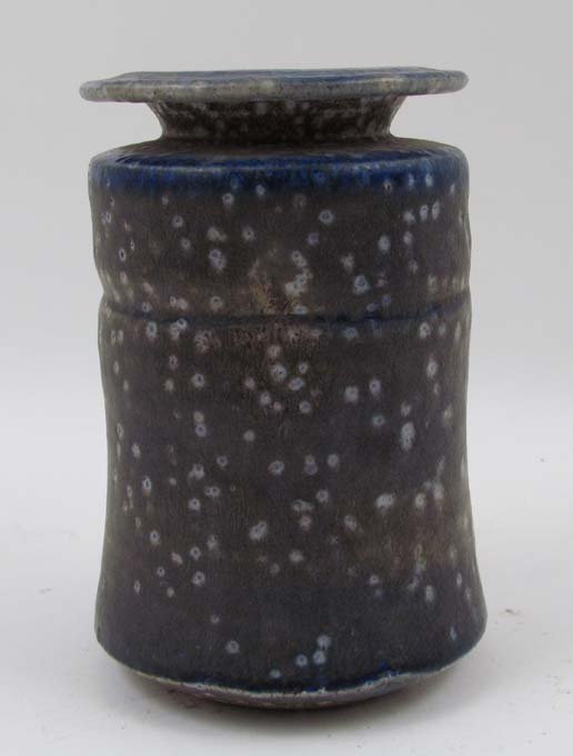 Karen Karnes salt glazed double rimmed Vase: Artist: Karnes, Karen (American, born 1925) Title: salt fired stoneware double rimmed Vase Medium: salt glazed ceramic vase Dimensions: 7 x 5 x 5 inches Signature: with KK monogram Provenance: