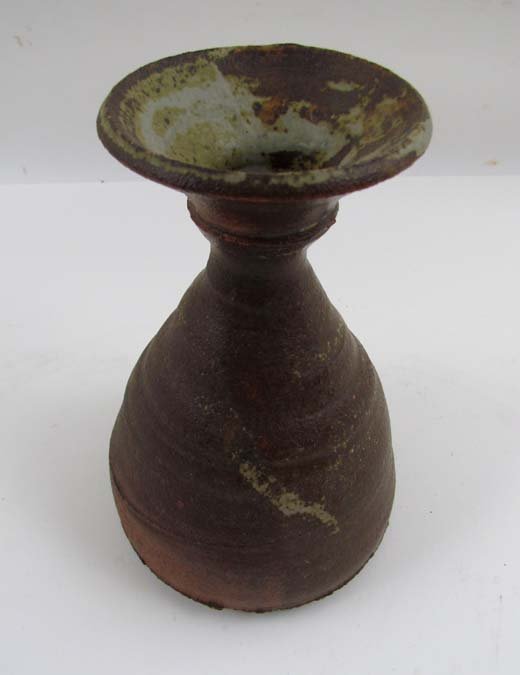 Warren MacKenzie Bottle Vase with open mouth: Artist: MacKenzie, Warren (American born 1924 -) Title: Bottle Vase with open mouth Medium: glazed ceramic Dimensions: 7 inches tall Signature: stamped with MacKenzie's monogram Provenance: E