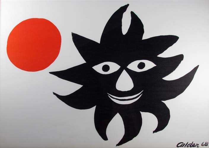 Alexander Calder Black Sun orig litho: Artist: Calder, Alexander (American, 1898-1976) Title: Black Sun Date: 1968 Medium: lithograph printed in colors Dimensions: 24.5 x 35 inches Edition: from an edition of 2000 Signatu