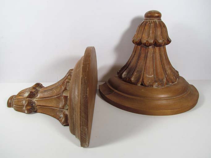 Pair of nice Italian antiqued oak Bracket shelves: Title: Pair of nice Italian antiqued oak Bracket shelves with vigorous carved volutes Medium: carved antiqued oak Dimensions: 12 x 15 x 7.5 inches. Signature: stamped made in Italy on the reverse