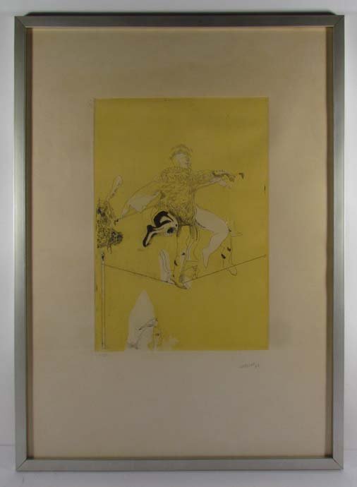 Jorge Castillo 1966 color etching: Artist: Castillo, Jorge (Spanish b. 1933) Title: Untitled Date: 1966 Medium: Color etching Dimension: 17.25 x 12.5 inches Edition: 4 of 75 Signature: Pencil signed and numbered