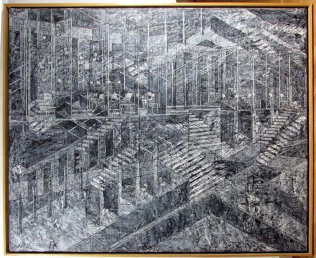 Cheryl Goldsleger painting "Inverse Procession": Artist: Goldsleger, Cheryl (American, born 1951) Title: Inverse Procession Date: 1987 Medium: oil, wax, and pigment on canvas Dimension: 48 x 58 inches Description: Cheryl Goldsleger exhib