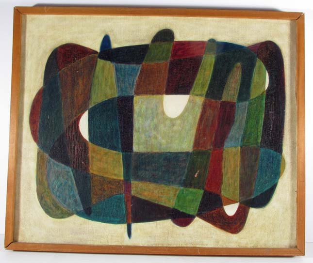 Irene Pasinski 1955 ptg. Interplay: Artist: Pasinski, Irene Sailer (American, 1924-2002) Title: Interplay Date: 1955 Medium: oil on board Dimension: 19.5 x 23.5 inches Description: Mrs. Pasinski received a bachelor's degree