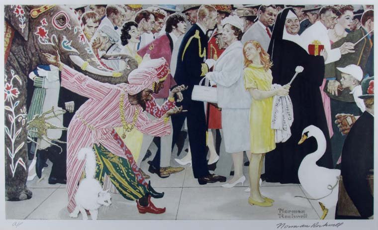 Norman Rockwell Lithograph "SATURDAY PEOPLE": Artist: Rockwell, Norman (American, 1894-1978) Title: SATURDAY PEOPLE Medium: color collotype Dimension: 13.25 x 22.75 inches Edition: A.P. Signature: Pencil signed and inscribed A.P.