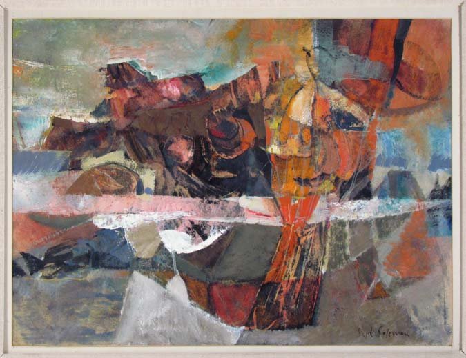 Syd Solomon "Untitled" 1950's Gouache Painting: Artist: Solomon, Syd (American 1917 – 2004) Title: Untitled Abstraction Date: 1950's Medium: Gouache on paper Dimension: 18 x 24 inches Signature: signed Syd Solomon lower right Pr