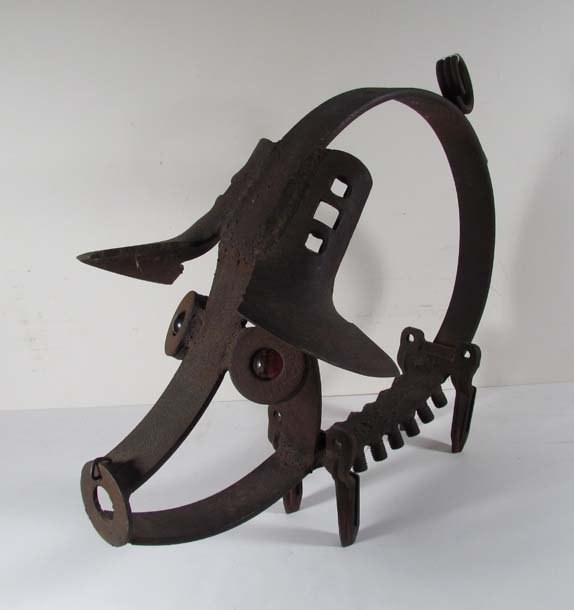 Found Welded Metal Pig: Artist: Title: Found Welded Metal Pig Medium: found metal farm tools Dimension: 16.5 x 22 x 12 inches Signature: signed illegibly with solder on belly