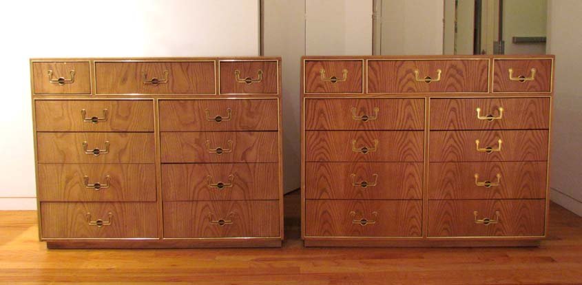 Pair Mid Century 11 Drawer Dressers by: Artist: Founders, a Division of Thomasville Title: Pair Mid Century 11 Drawer Dressers by Founders/Thomasville with interesting campaign recessed sculptural pulls Medium: attractive grain of bleached 