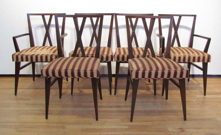 Tommi Parzinger for Charak 6 Mahogany Dining Chairs: Artist: Parzinger, Tommi for Charak Modern Title: 6 Mahogany Dining Chairs Medium: Mahogany 35 x 19 x 18.5 inches
