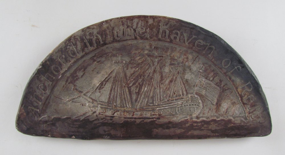 Nautical Relief w inscription: Title: painted plaster or similar Nautical Relief with "Anchord in the haven of Rest" Medium: plaster Dimensions: 7 x 15 inches