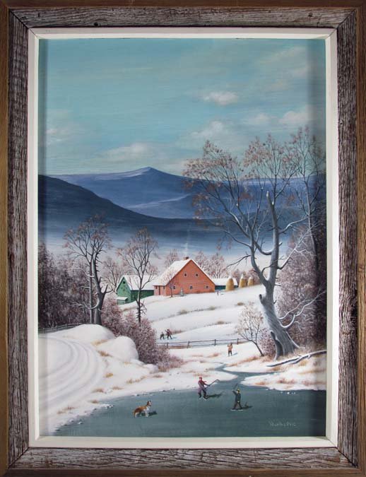 Joseph Mihalevec Joy of Winter painting: Artist: Mihalevec, Joseph (American/Pittsburgh, 1918-2013) Title: Joy of Winter Medium: oil on board Dimensions: 21 x 28 inches Signature: Signed lower right