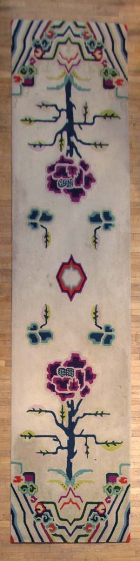 Edward Fields Wool Rug with Abstract Floral Design: Artist: Edward Fields Title: Edward Fields Wool Rug with Abstract Floral Design, including extra yarn from Fields for repairs Medium: wool Dimensions: 188 x 48 inches