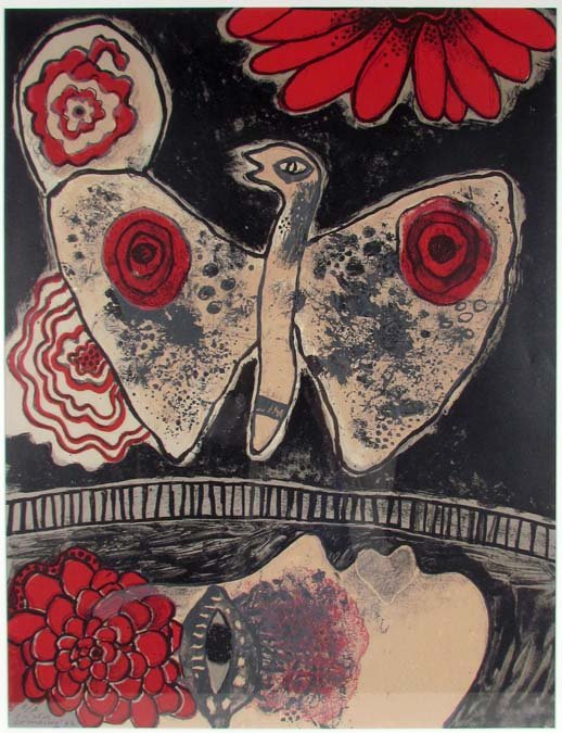 Corneille orig lithograph "A Dream": Artist: Corneille, Guillaume (Sweden/France/Netherlands/Belgium 1922 - 2010) Title: A Dream (Donkersloot n°271) Date: 1972 Medium: lithograph printed in colors Dimensions: 25.75 x 19.75 inches <