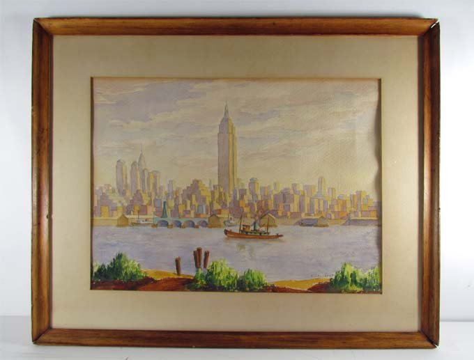 Robert Leigh Eilenberg 1940 w/c "New York": Artist: Eilenberg, Robert Leigh (American 1907 - ) Title: New York Date: 1940 Medium: watercolor Dimensions: 15 x 20.25 inches Signature: signed and dated lower left Provenance: </