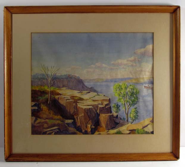 Robert Leigh Eilenberg w/c "The Rock": Artist: Eilenberg, Robert Leigh (American 1907 - ) Title: The Rock Date: circa 1940 Medium: watercolor Dimensions: 15 x 18 inches Signature: signed lower right Provenance: The