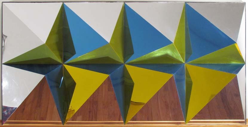 Irene Pasinski Plexiglas Wall Relief "Tangential: Artist: Pasinski, Irene Sailer (American, 1924-2002) Title: Tangential Structure Medium: Plexiglas, mirrored Plexiglas and mixed media Dimensions: 36.5 x 72.25 x 8.5 inches Signature: signed and tit